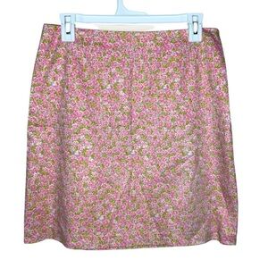 Real Clothes by Saks 5th Avenue Pink and Chartreuse Floral Mini Skirt Cotton 6